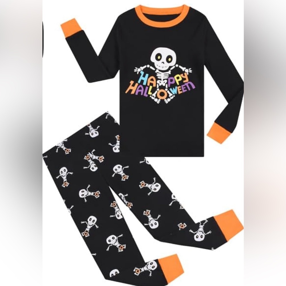 Kids Halloween Skeleton Pajama Set - Black and Orange